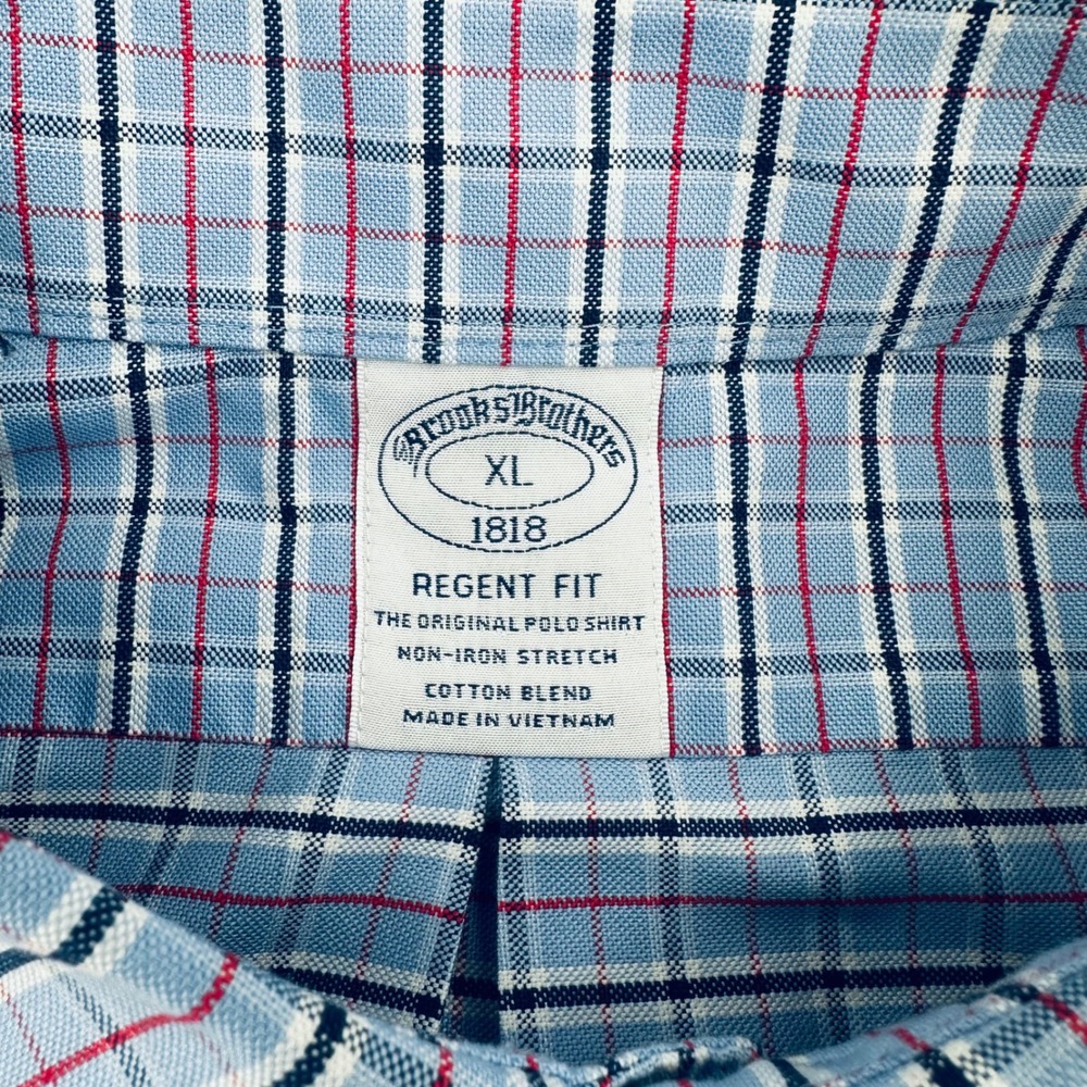 Brooks Brothers Regent Fit Shirt XL Logo Plaid Non-Iron Stretch Button Down 1818 - Picture 4 of 7